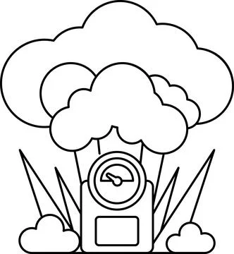 A black and white drawing of a cloud with a scale on it Stock Illustration