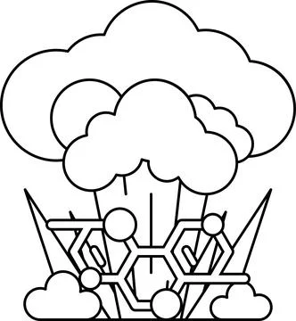 A black and white drawing of a cloud with a white circle in the middle Stock Illustration