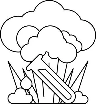 A black and white drawing of a cloud with a lab tube sticking out of it 스톡 일러스트