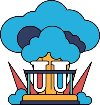 A black and white drawing of a cloud with a large explosion in the middle Stock Illustration