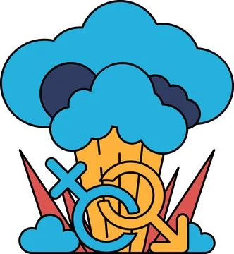 A black and white drawing of a cloud with two men's symbols on it Illustrazione stock