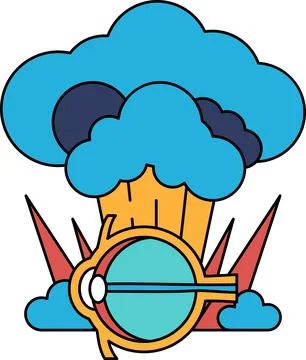 A black and white drawing of a cloud with a bomb in the middle Stock Illustration
