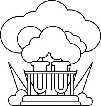 A black and white drawing of a cloud with a large explosion in the middle Stock Illustration