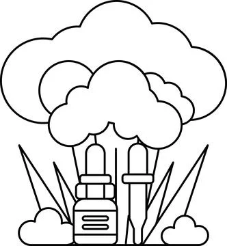 A black and white drawing of a cloud with a bottle Illustrazione stock