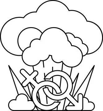 A black and white drawing of a cloud with two men's symbols on it イラスト素材