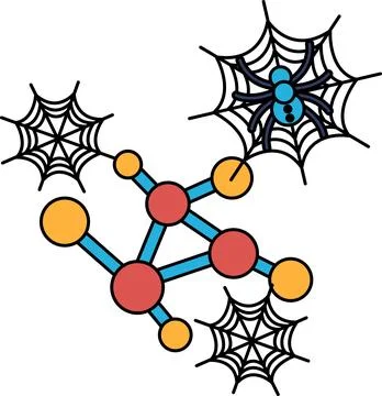 Black-and-white drawing combines molecular structure with spider webs Stock Illustration