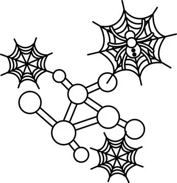 Black-and-white drawing combines molecular structure with spider webs Stock Illustration