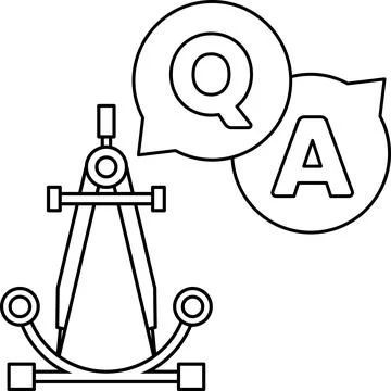 A black and white drawing of a compass and a question mark Stock Illustration