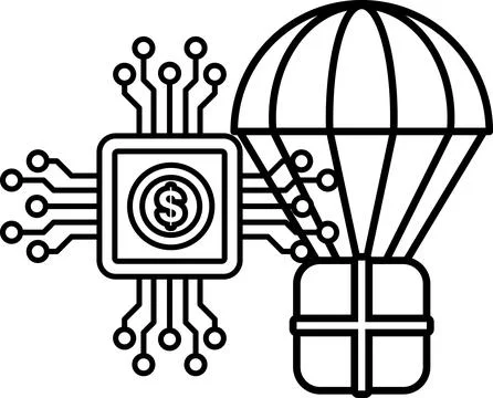 A black and white drawing of a computer chip and a dollar sign Stock Illustration