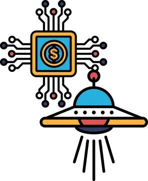 A black and white drawing of a computer chip and a dollar sign Stockillustratie