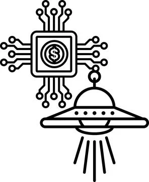 A black and white drawing of a computer chip and a dollar sign Illustrazione stock