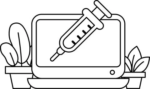 A black and white drawing of a computer monitor with a syringe on it イラスト素材