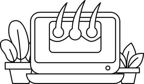 A black and white drawing of a computer monitor with three hair on it Stock Illustration