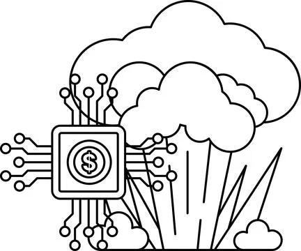 A black and white drawing of a computer chip with a dollar sign on it 스톡 일러스트