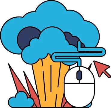 A black and white drawing of a computer mouse hovering over a cloud of brocco Illustrazione stock