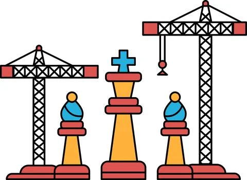 A black and white drawing of a construction site with a king Stock Illustration