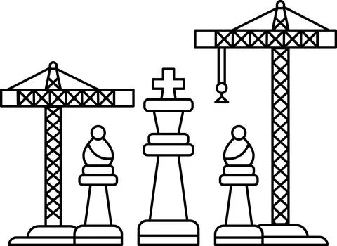 A black and white drawing of a construction site with a king Stock Illustration