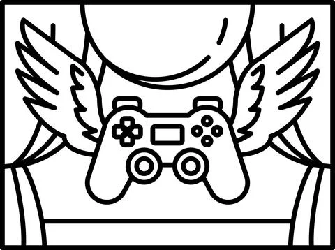 A black and white drawing of a controller with wings on it Stock Illustration