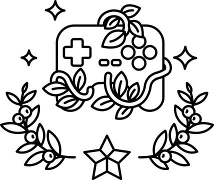 A black and white drawing of a controller with a leafy border Stock Illustration