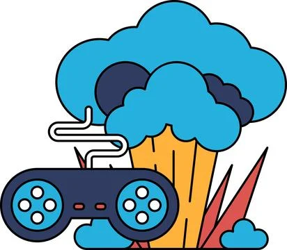 A black and white drawing of a controller with a cloud in the background Stockillustratie