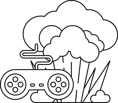 A black and white drawing of a controller with a cloud in the background Stockillustratie