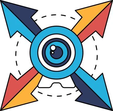 A black and white drawing of a cross with a large eye in the center Stock Illustration