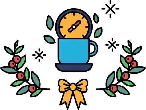 A black and white drawing of a cup with a clock on it Stock Illustration