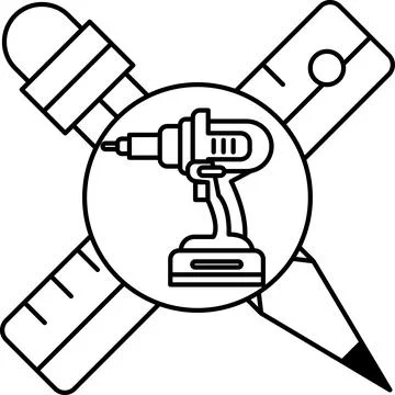 A black and white drawing of a drill bit and a pencil Stock Illustration