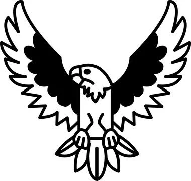 A black and white drawing of an eagle with its wings spread out Stock Illustration