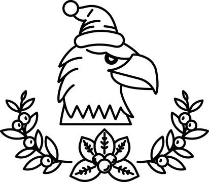 A black and white drawing of an eagle with a hat on its head Stock Illustration