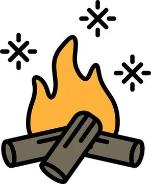 A black and white drawing of a fire with a lot of snow in the background Stock Illustration