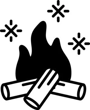 A black and white drawing of a fire with a lot of snow in the background Stock Illustration