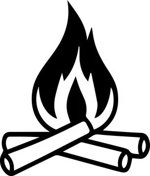 A black and white drawing of a fire with a flame Illustrazione stock