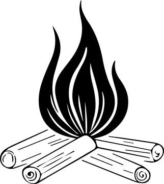 A black and white drawing of a fire with a flame Stock Illustration