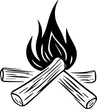 A black and white drawing of a fire with a flame Stock Illustration