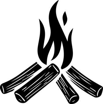 A black and white drawing of a fire with a flame Stock Illustration