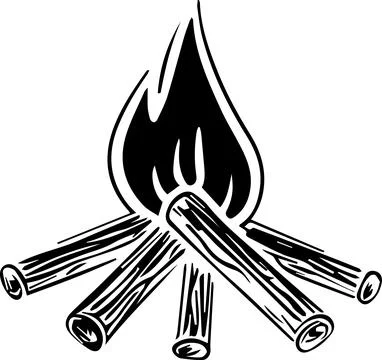 A black and white drawing of a fire with a flame Stock Illustration