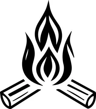 A black and white drawing of a fire with a flame Stock Illustration