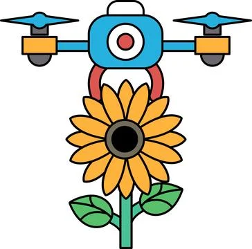 A black and white drawing of a flower with a camera on top of it Stock Illustration