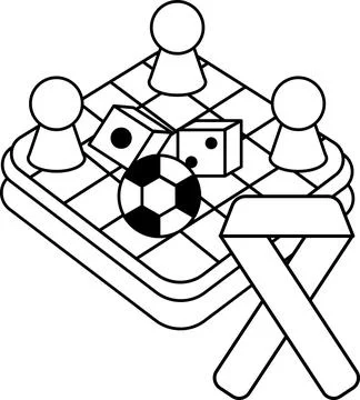 A black and white drawing of a game of checkers with a soccer ball Stock Illustration
