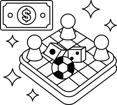 A black and white drawing of a game of checkers with a soccer ball Stock Illustration