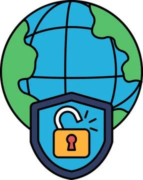 A black and white drawing of a globe with a keyhole in the middle of it Stock Illustration