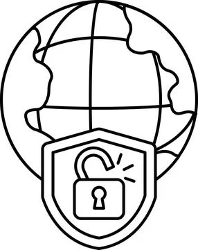 A black and white drawing of a globe with a keyhole in the middle of it Stock Illustration