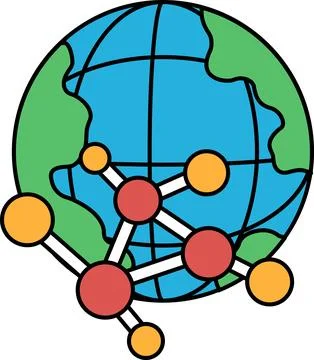 A black and white drawing of a globe with many dots on it Stock Illustration