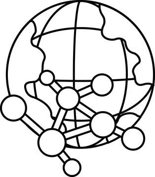A black and white drawing of a globe with many dots on it Stock Illustration