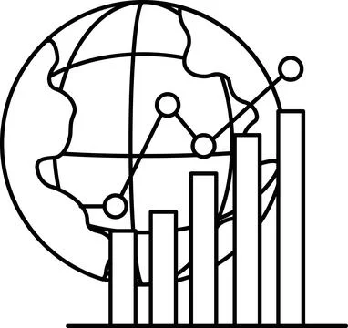 A black and white drawing of a globe with a series of lines Stock Illustration