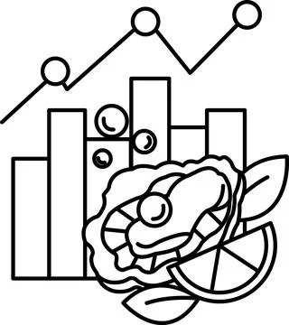 A black and white drawing of a graph with a line going up and a line going do Stock Illustration