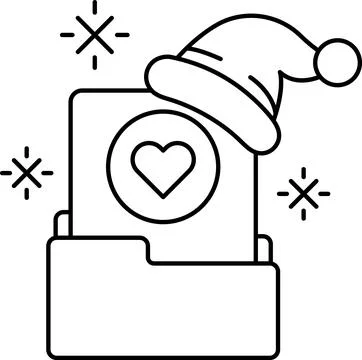 A black and white drawing of a hat with a heart on it Stock Illustration