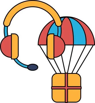 A black and white drawing of a headset and a balloon Stock Illustration