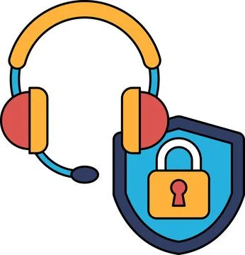 A black and white drawing of a headset and a lock Stock Illustration